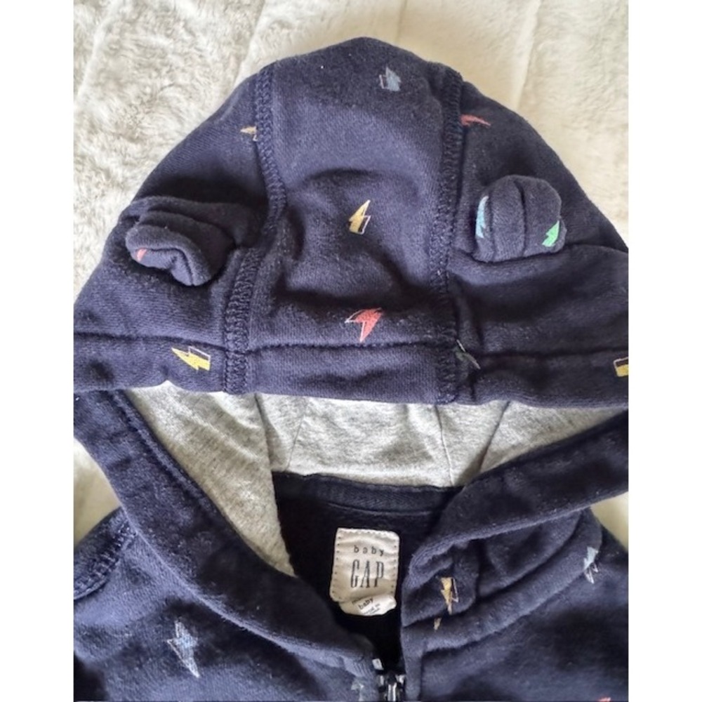 Baby Gap Navy Lightning Bolt Zip Up Hoodie Bear Ears Logo Blue 18-24 Months - Picture 3 of 5